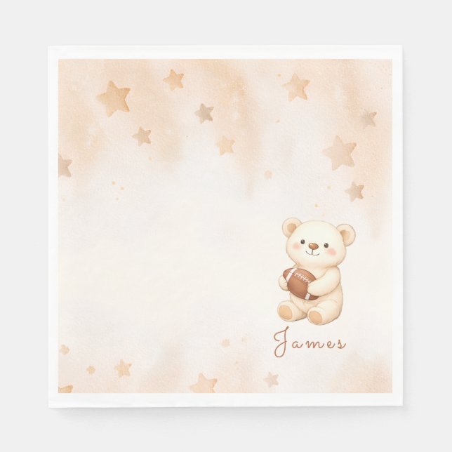 Teddy Bear Football Baby Shower Pappersservett (Framsidan)