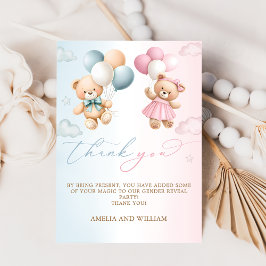 Teddy Bear Gender Reveal Thank You Card Kort