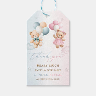 Teddy Bear Gender Reveal Thank You Gift Tags Presentetikett