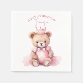 Teddy Bear Girl 1st Birthday Napkins Beary First Pappersservett