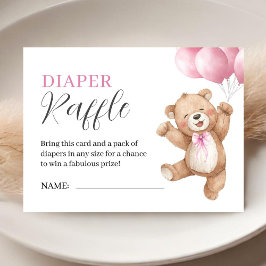 Teddy Bear Girl Baby Shower Pink Diaper Raffle Tilläggskort