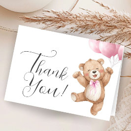 Teddy Bear Girl Baby Shower Pink Folded Thank You Tack Kort