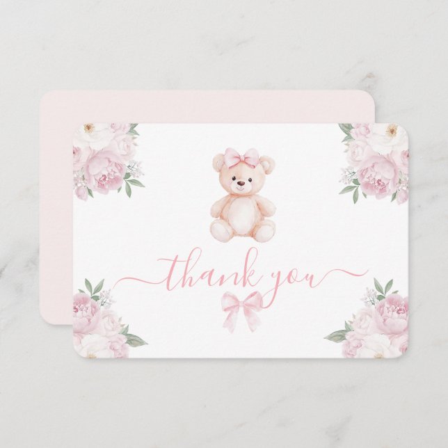 Teddy Bear Girl Thank You Card Tack Kort (Fram/baksida)