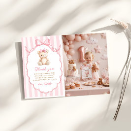 Teddy Bear Girls Pink Bow Stripes 1st Birthday Tack Kort