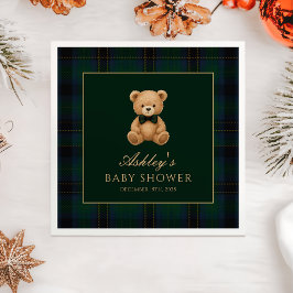 Teddy Bear Green Tartan Baby Shower Paper Napkin Pappersservett