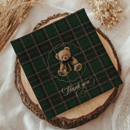 Teddy Bear Green Tartan Baby Shower Pappersservett