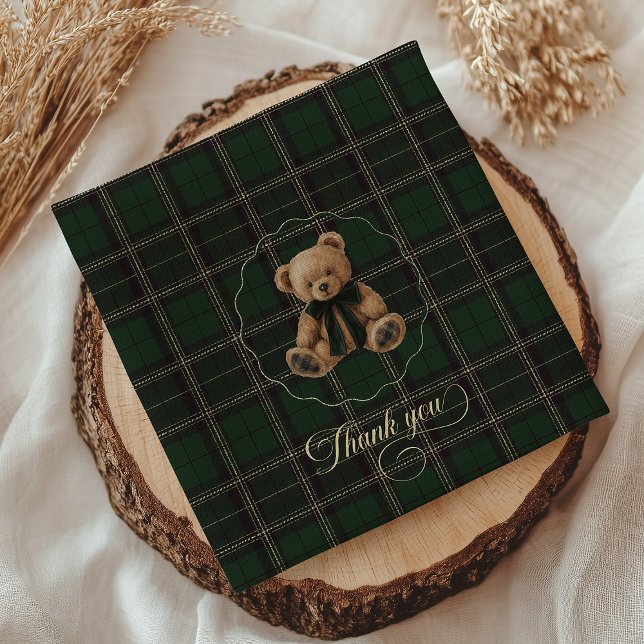 Teddy Bear Grön Tartan Baby Shower  Pappersservett (teddy bear napkins, green tartan baby shower, preppy baby shower, polo bear theme, classic baby show)