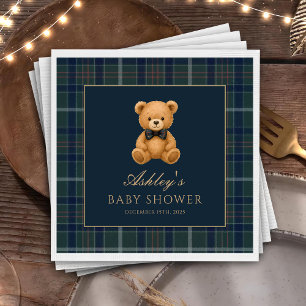 Teddy Bear Grön Tartan Baby Shower Pappersservette Pappersservett
