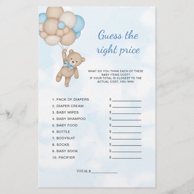 Teddy Bear Guess The Price Baby Shower Game (Framsida)