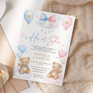 Teddy Bear Han eller Hon Köns Avslöjande Fest Inbjudningar
