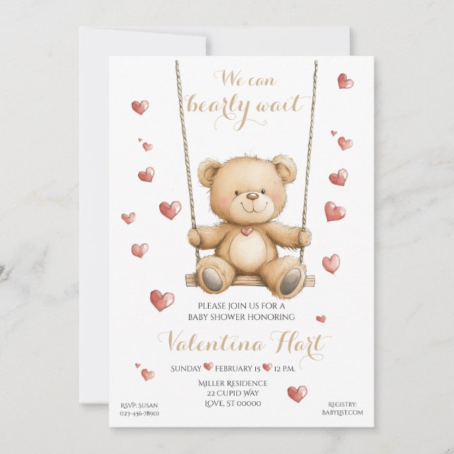 Teddy Bear Hearts Baby Shower Invitation Inbjudningar (Framsida)