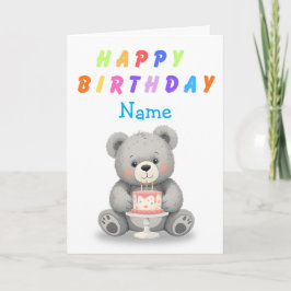 Teddy Bear Holding Birthday Cake Birthday Card Kort