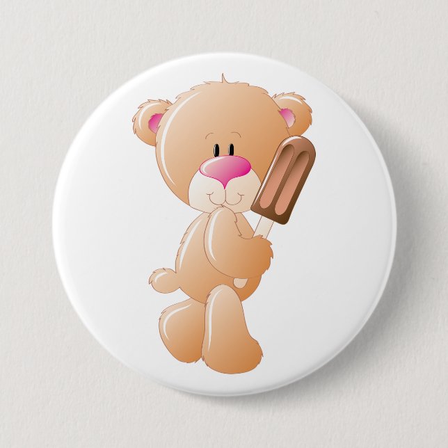 Teddy Bear Holding Chocolate Ice Cream Popsicle Knapp (Framsida)