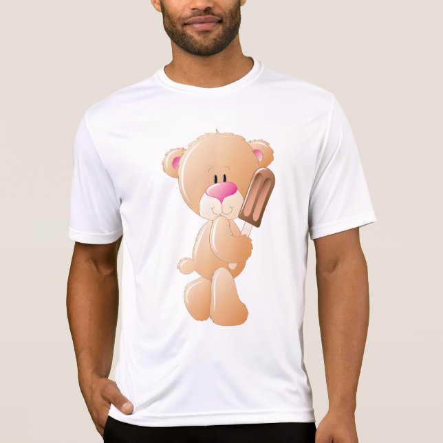 Teddy Bear Holding Chocolate Ice Cream Popsicle T Shirt (Framsida)