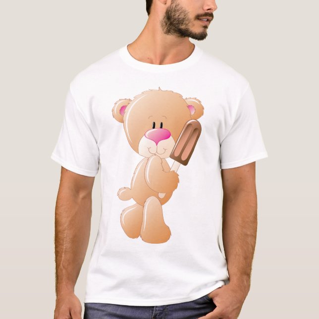 Teddy Bear Holding Chocolate Ice Cream Popsicle T Shirt (Framsida)
