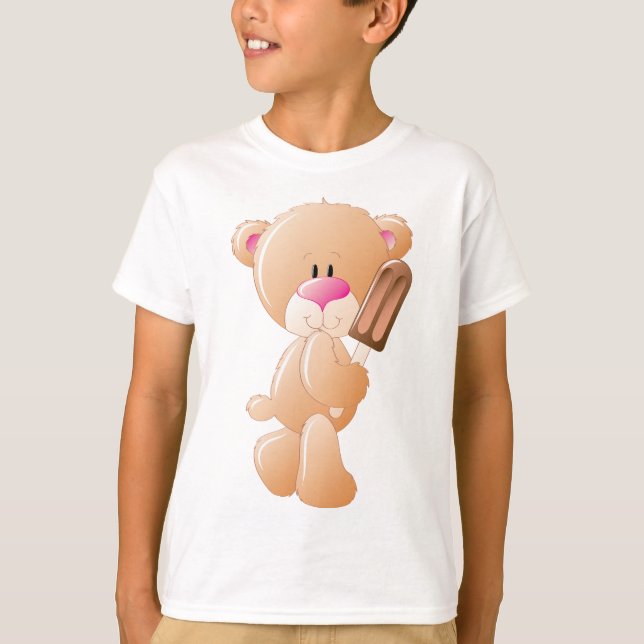 Teddy Bear Holding Chocolate Ice Cream Popsicle T Shirt (Framsida)