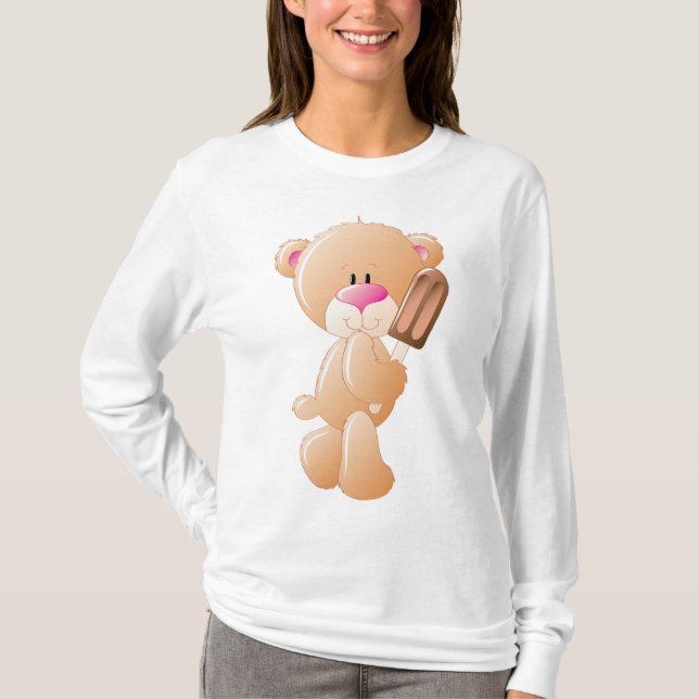 Teddy Bear Holding Chocolate Ice Cream Popsicle T Shirt (Framsida)