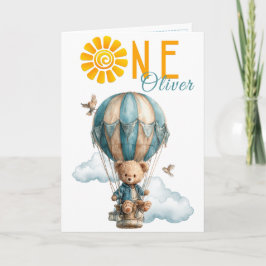 Teddy Bear Hot Air Balloon 1st Birthday Card Kort