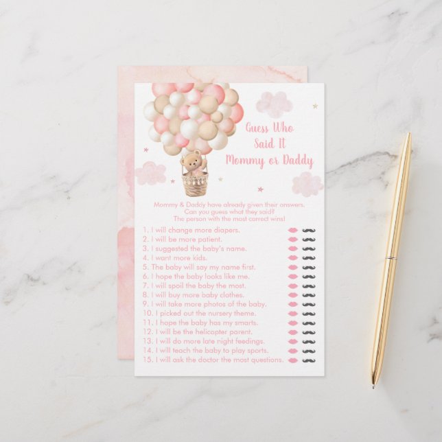 Teddy Bear Hot Air Balloon Guess Who Said It Game (Fram/Back In Situ)