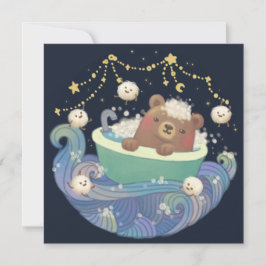 Teddy Bear in Bathtub Boat with Fluffy Monsters Julkort
