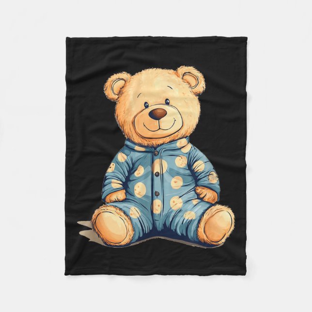 Teddy Bear In Pajama Costume For Bedtime Smiles  Fleecefilt (Framsidan)