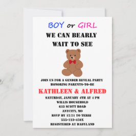 Teddy Bear Könsbestämmande Inbjudan