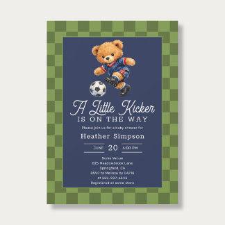 Teddy Bear Little Kicker Soccer Baby Shower Inbjudningar