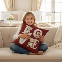 Teddy Bear "LOVE" Watercolor Valentine Design Kudde