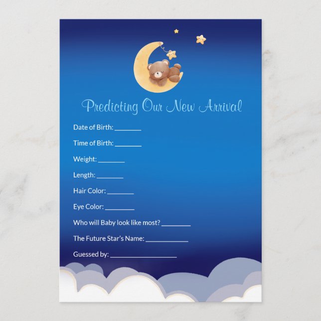 Teddy Bear Moon Baby Shower Prediction  Anteckningskort (Framsida)