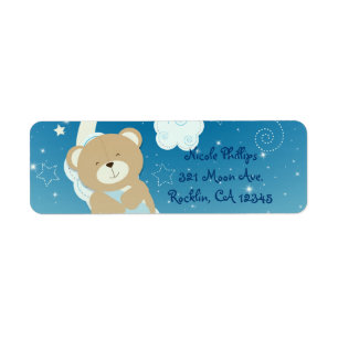 Teddy Bear Moon & Stars Baby Shower Inbjudan Returadress Etikett
