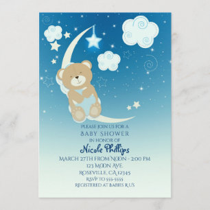 Teddy Bear Moon & Stars Barnkalas Inbjudan