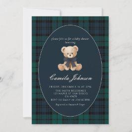 Teddy Bear Navy Plaid Baby Shower Invitation Inbjudningar