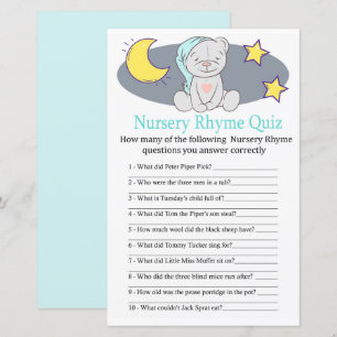 Teddy bear Nursery Rhyme Quiz baby shower-spel