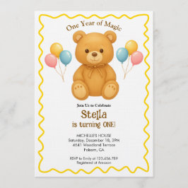 Teddy Bear One Year of Magic First Birthday Inbjudningar