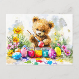  Teddy Bear Painting Easter Eggs Vykort
