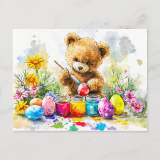  Teddy Bear Painting Easter Eggs Vykort