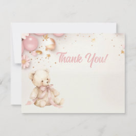 Teddy Bear Pastel Pink Champagne Gold Baby Girl Tack Kort