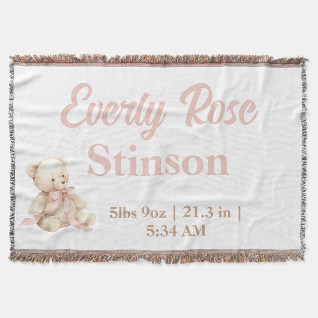 Teddy Bear Pastell Champagne  Guld Babyflicka  Filt (Framsidan)