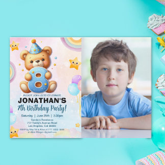 Teddy Bear Photo Birthday 8 for Boys Inbjudningar