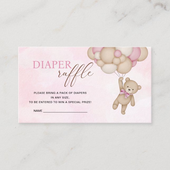 Teddy Bear Pink Diaper Raffle Tilläggskort (Framsida)