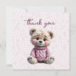 Teddy bear pink jumper Baby Shower Thank you Tack Kort