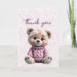 Teddy bear pink jumper Baby Shower Thank you Tack Kort