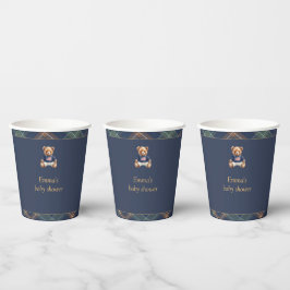 Teddy Bear Plaid Boy Baby Shower Paper Cup