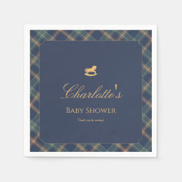 Teddy Bear Plaid Boy Baby Shower Paper Napkin Pappersservett