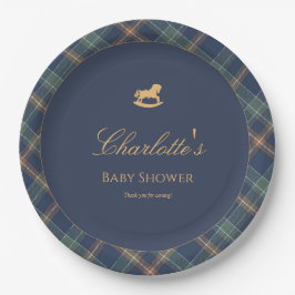 Teddy Bear Plaid Boy Baby Shower Paper Plate