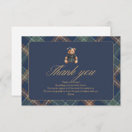 Teddy Bear Plaid Girl Baby Shower Thank You Card Tack Kort