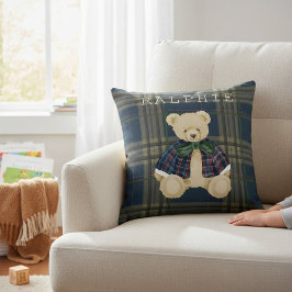 Teddy Bear Plaid Nursery Decor Throw Pillow Kudde