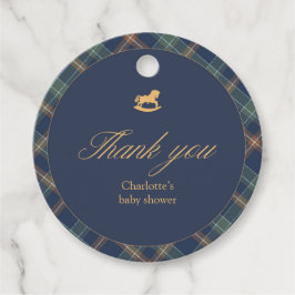 Teddy Bear Plaid Round Baby Shower Favor Tag Gåvor Etiketter