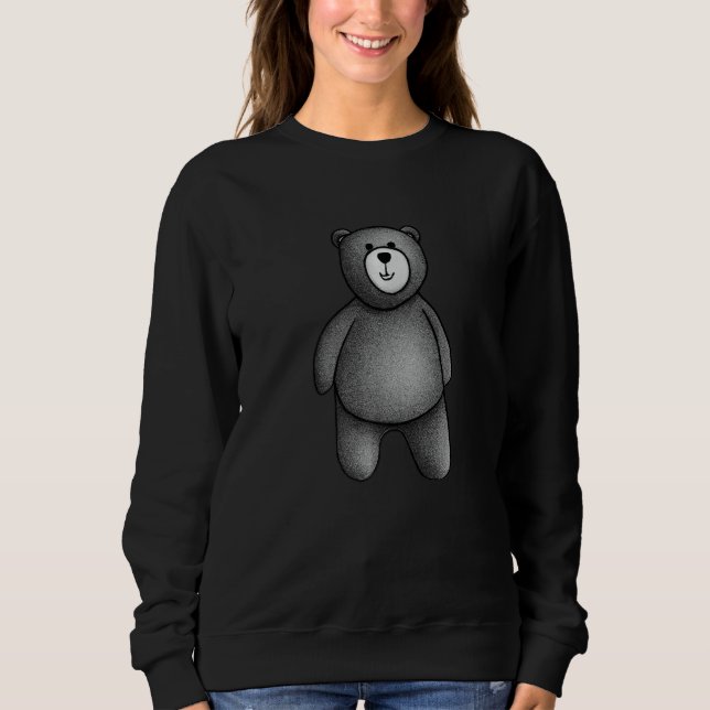Teddy Bear Plush Toy Black White Character Stuffed T Shirt (Framsida)