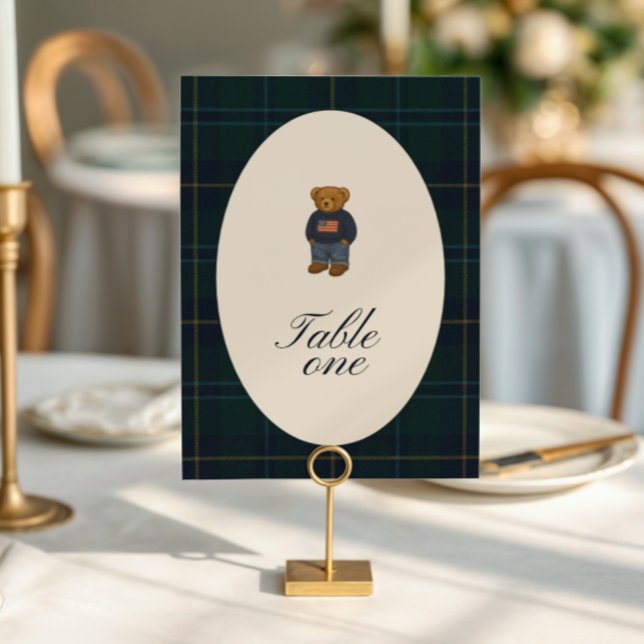 Teddy Bear Polo Baby Shower Table Number Card Inbjudningar (Skapare uppladdad)